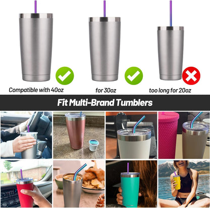 VEHHE Metal Straws Stainless Steel Straws Drinking Straws Reusable - 10.5" Ultra Long 4 + 1 - W/Cleaning Brush for 20/30 Oz for Yeti RTIC SIC Ozark Trail Tumblers (2 Straight|2 Bent|1 Brush)
