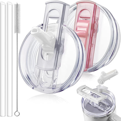 30oz Flip Straw Lid for Stanley Quencher H2.0 Tumbler, 2 Pack Leak Proof Lid Replacement No Spill Cover for Stanley Cup Accessories ProTour (Rose Quartz,Rose Quartz) - Colors C