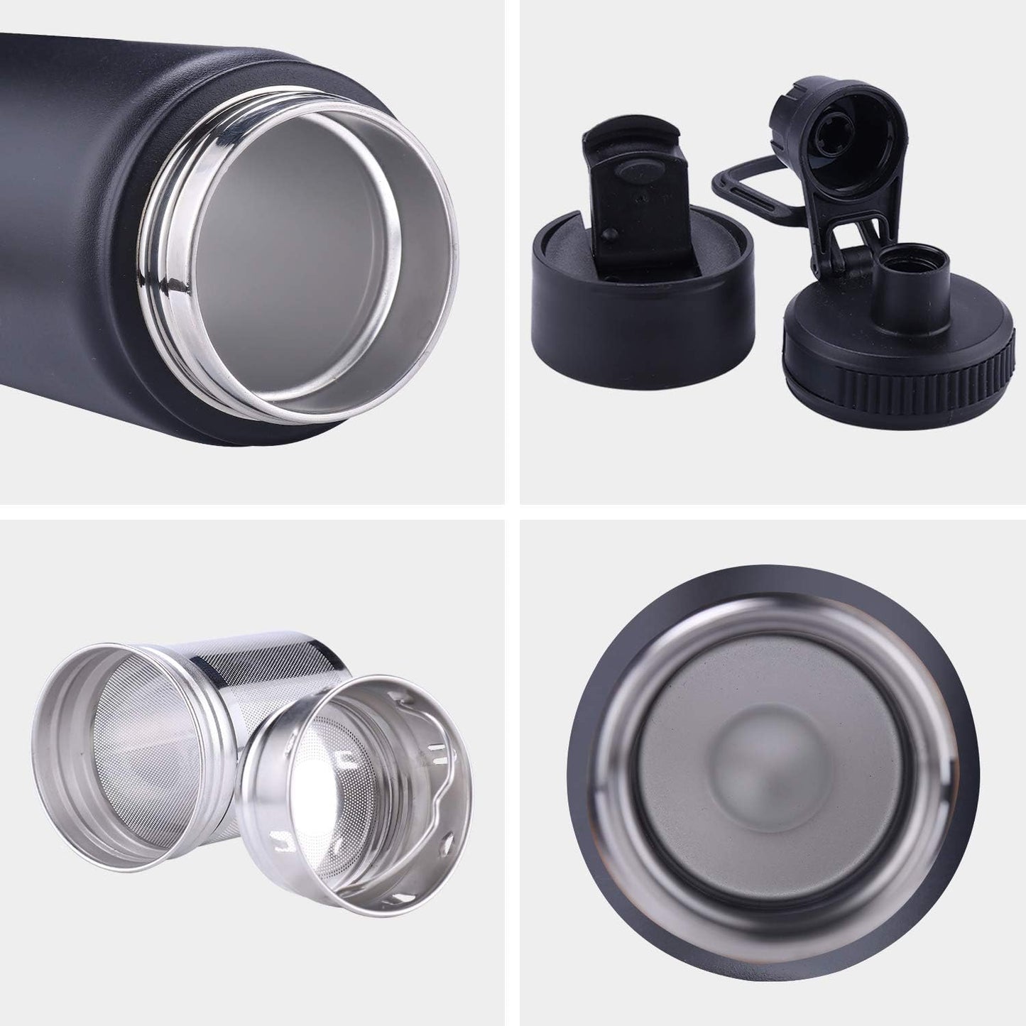 Sivaphe Tea Infuser Bottle With Removable Loose Leaf Tea Strainer Cup 18/8 Stainless Steel Portable Insulated Travel Tea Tumbler Black