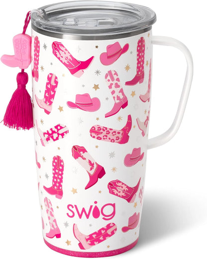 Swig Life 18oz Travel Mug, Insulated Tumbler with Handle and Lid, Cup Holder Friendly, Dishwasher Safe, Stainless Steel, Travel Coffee Cup (Honey Meadow)