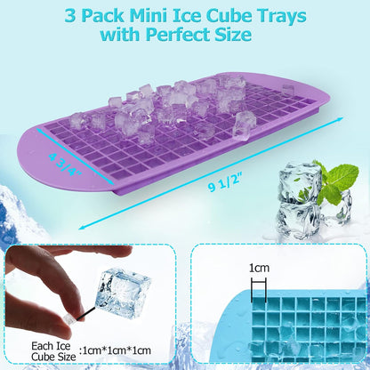 Silicone Mini Ice Cube Trays 3 Pack, 160 Crushed Ice Cube Molds Easy Release Small Ice Cube for Chilling Whiskey Cocktail, Kitchen Gadgets Stackable Ice Trays, Specialty Accessories Tool for Freezer