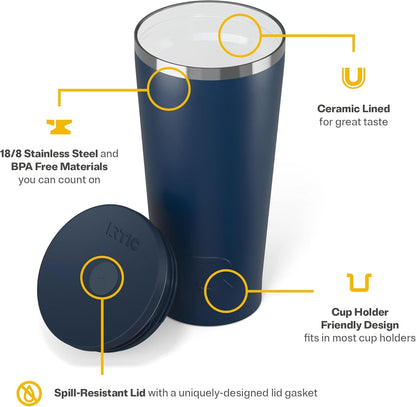 RTIC 20oz Everyday Tumbler Insulated Stainless Steel Portable Travel Coffee Cup with Straw, Ceramic Lining, Spill-Resistant Lid, BPA-Free, Hot and Cold Drink, Beach
