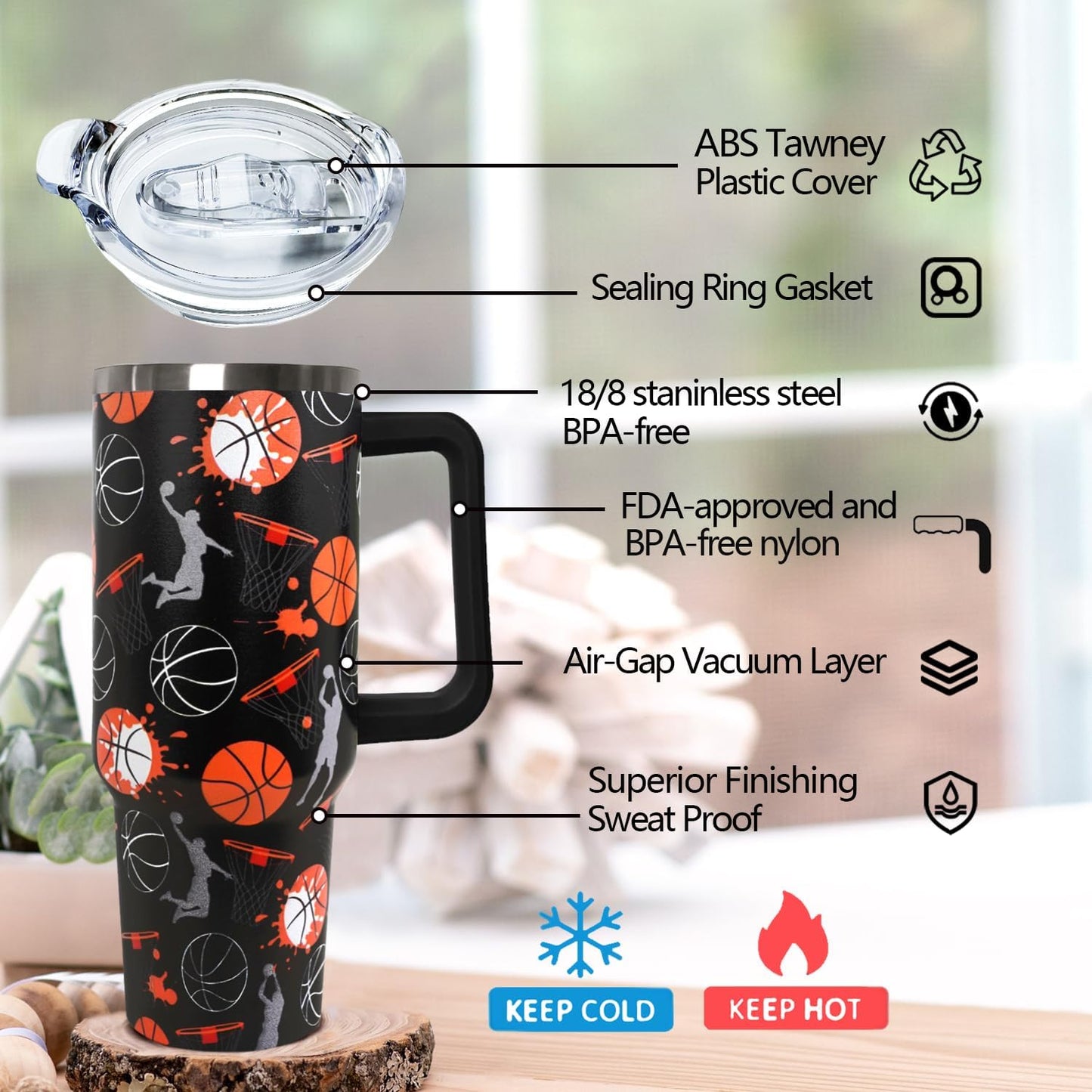 Ceovfoi 40 oz Pickleball Coffee Mug Vacuum Insulated Travel Tumbler with Handle, Lid & Straw - Perfect Pickleball Gifts for Players, Coaches, Lovers | Pickleball Accessories