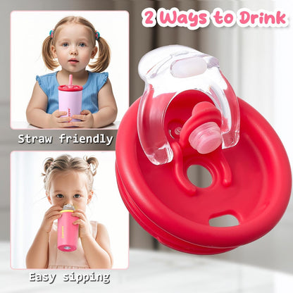 Gencywe 2 PACK Kids Double Walled Stainless Steel Cups with Straws and lids | 12 oz Spill-Proof Sippy Smoothie Tumbler Set, Small Kids Snack & Drink Water Cups, BPA-Free (Age: 3+ years old & up)