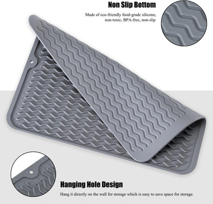 Silicone Dish Drying Mat, Non-Slip Easy Clean Sink Mat Large Heat-resistant Dish Drainer Mat for Kitchen Counter, Sink, Refrigerator or Drawer liner (12" x 6", BLACK)