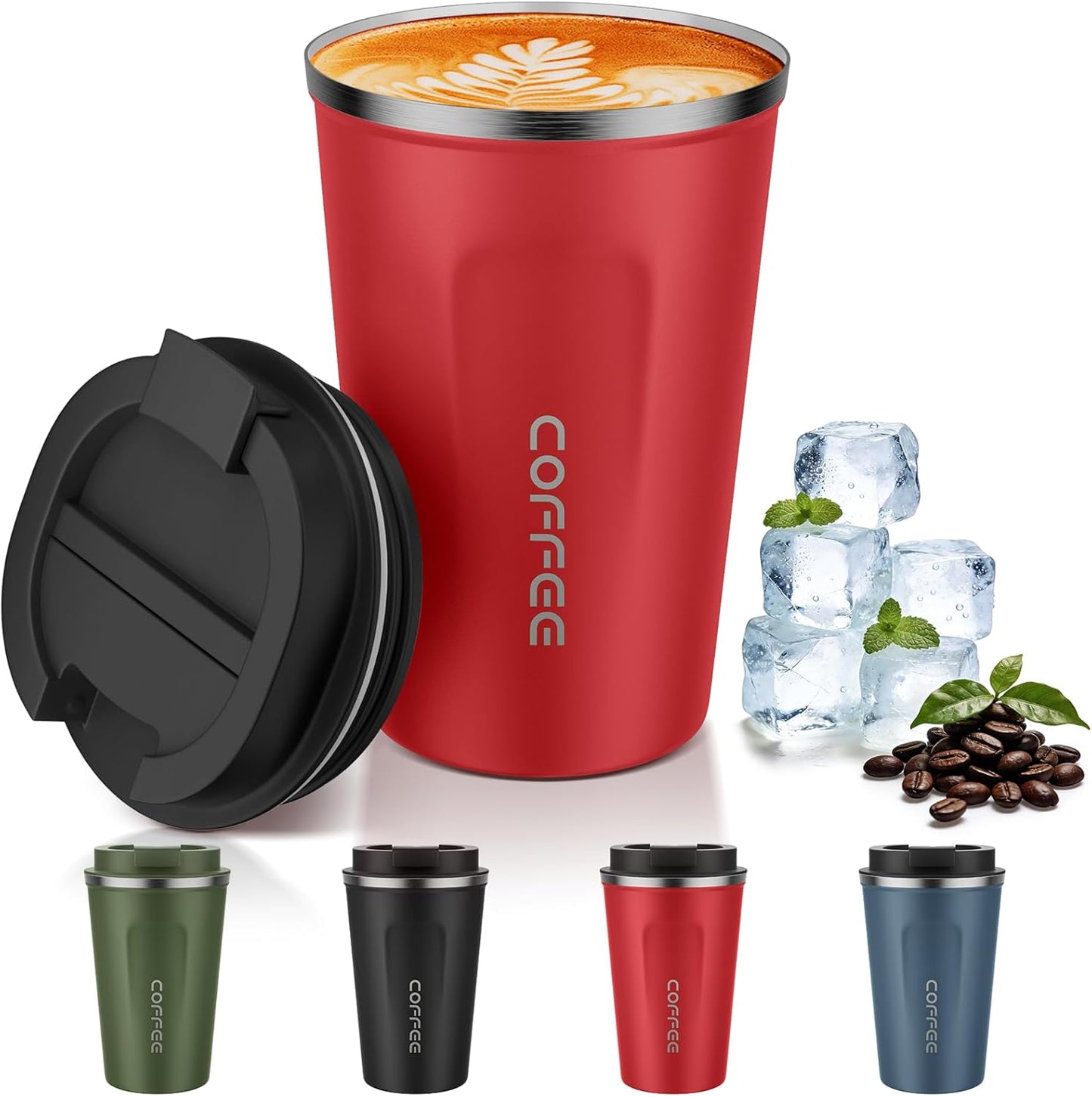 MOMSIV 12oz Travel Mug, Insulated Coffee Cup with Leakproof Lid, Travel Coffee Mug Vacuum Stainless Steel Double Walled Reusable Coffee Cup for Hot and Cold Water Coffee