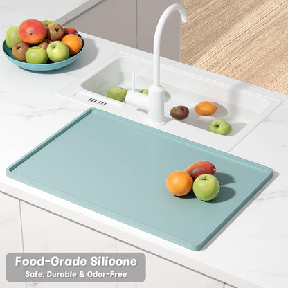 Rnivvi Silicone Coffee Mat, 16" x 24" Waterproof Raised Edge Coffee Bar Mats for Espresso Machine Station Accessories, Heat Resistant Detachable Dish Drying Pad for Kitchen Counter, Dish Rack, Green