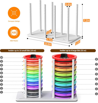 Adjustable Tumbler Lid Organizer - Holds up to 16 Lids, Disposable Cup and Lid Holder, Baby Bottle Drying Racks, Mason Jar Lids Holder,Clutter-Free Kitchen Cabinets,ABS Plastic