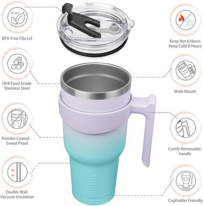 BJPKPK Tumbler With Handle And Straw Lid 40 oz Stainless Steel Insulated Coffee Tumbler Cups For Home, Office or Car,Turquoise