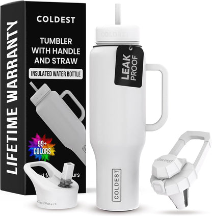 Coldest Tumbler with Handle and Straw - 100% Spill Proof Tumbler with Straw (3 Lids) - Stainless Steel Insulated Leakproof Tumblers for Women & Men - Cup Holder Friendly - 46 oz (Purple Nova) - Colors A