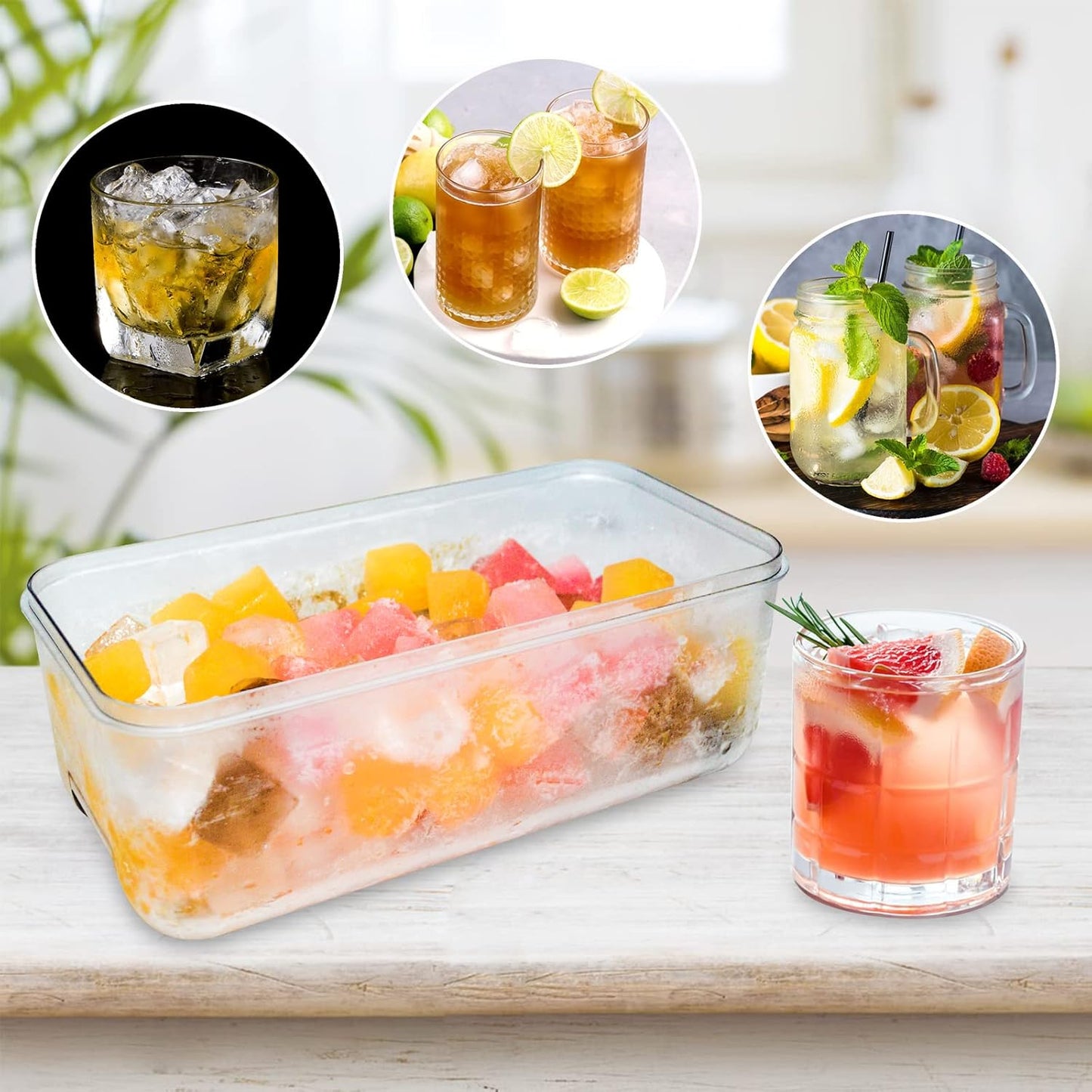 Ice Trays for Freezer with Lid & Bin, Ice Cube Tray Making 64 pcs Ice Cubes, Easy Press to Release Ice, Ice Tray with Storage Bin Chilling Cocktail Whiskey Coffee 2 Trays 1 Ice Bucket & Scoop (Black)
