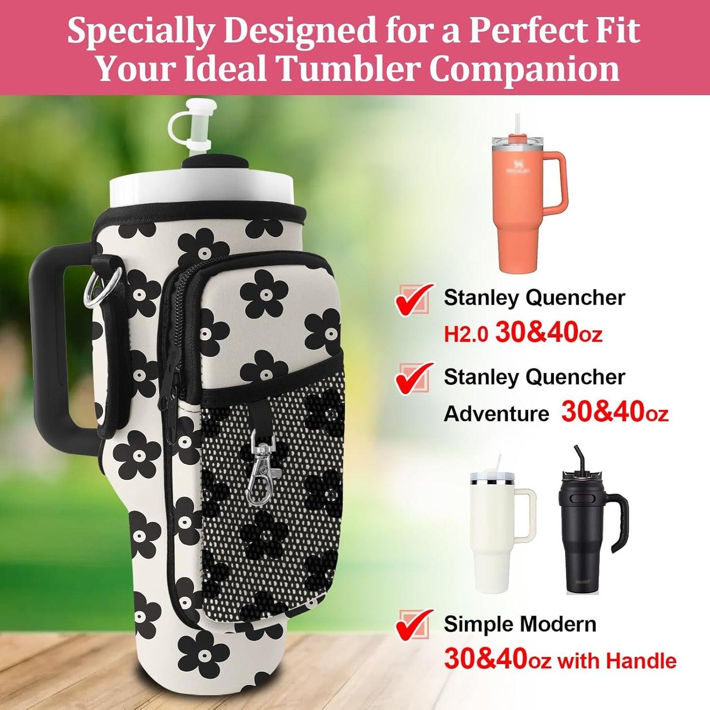 Stanley Carrier Bag for Stanley 40oz/30ozTumbler with Phone with 2 Adjustable Strap,3 Pockets Bottle Stanley Cup Carrier Bag & Case,Accessories for Hiking Travelling