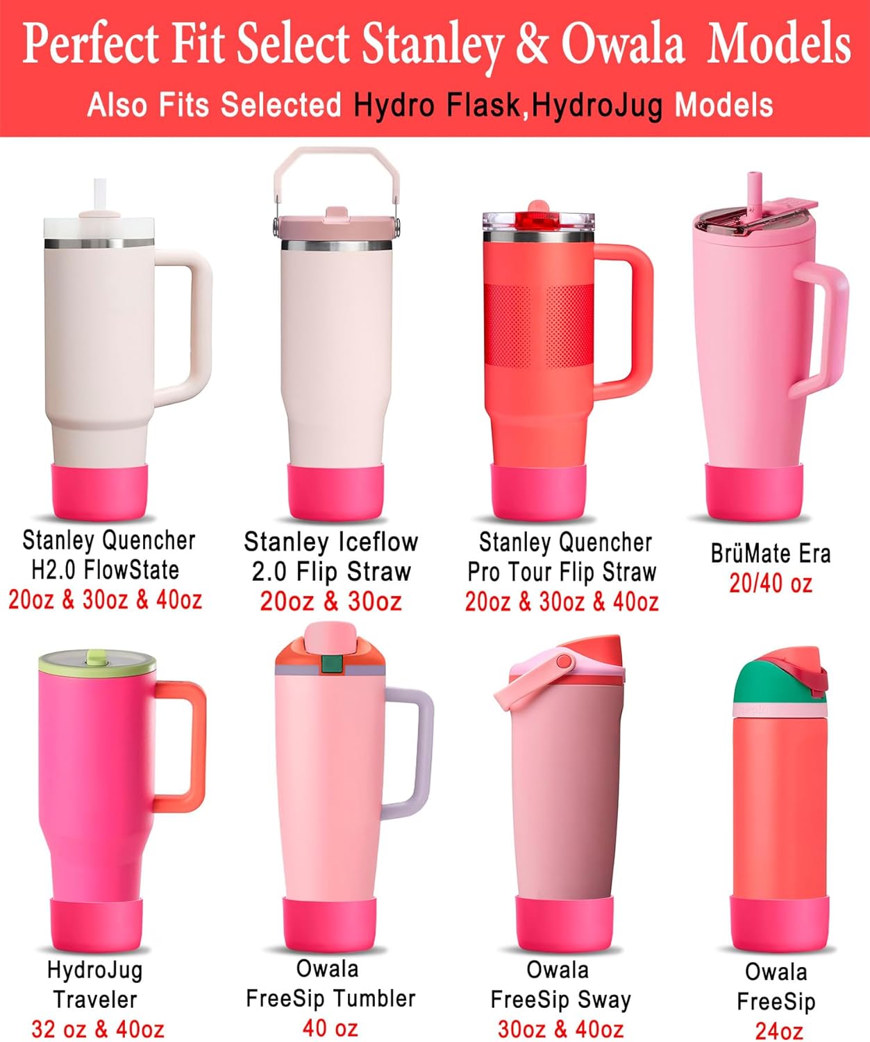 KTKUDY 2Pcs Silicone Boot for Stanley Quencher Tumbler 30 oz 40 oz & IceFlow 20 oz 30 oz & Fit Owala Freesip Water Bottle & Fit Hydro Flask & More - Cup Bottom Accessories Fit Stanley Cup