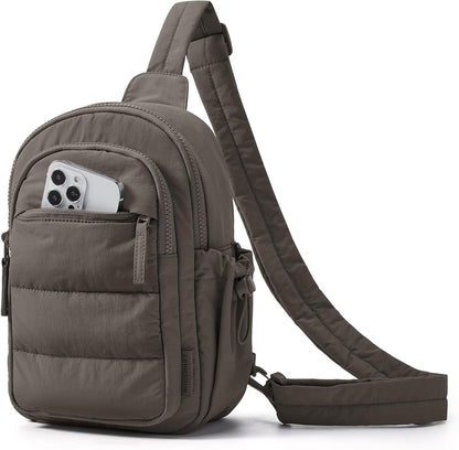 BAGSMART Small Sling Bag for Women, Puffer Crossbody Bag Purses Hobo Handbag Fanny Packs for Travel Hiking