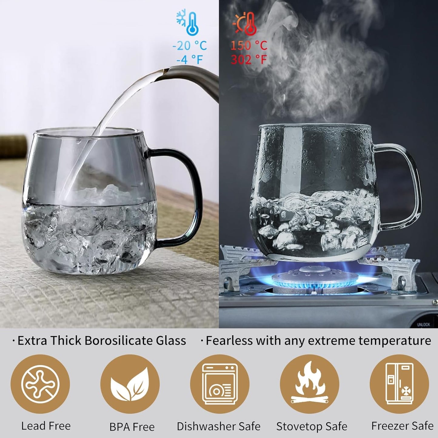 DOPUDO Glass Tea Cup with Infuser and Lid, 17.6oz/520ml Large Borosilicate Teacup,Tea Glass, Clear Mug for Loose Leaf Tea, Blooming Tea, Microwave & Dishwasher Safe - Tea Maker Gift for Birthday.
