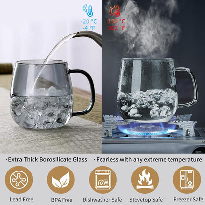 DOPUDO Glass Tea Cup with Infuser and Lid, 17.6oz/520ml Large Borosilicate Teacup,Tea Glass, Clear Mug for Loose Leaf Tea, Blooming Tea, Microwave & Dishwasher Safe - Tea Maker Gift for Birthday.