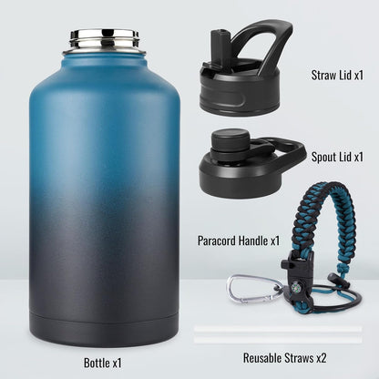 Fijinhom 24 oz Insulated Water Bottle with Handle, 304 Stainless Steel Water Bottles with Wide Mouth, Double Wall Vacuum Sports Water Bottle, BPA Free, Keep Cold and Hot, Black | with Handle