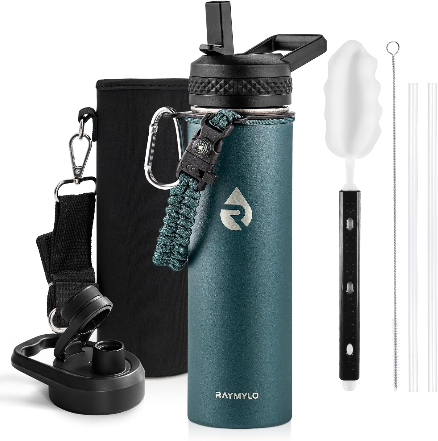 RAYMYLO One Gallon Water Bottle Insulated, Triple Walled Vacuum Stainless Steel (Cold for 48 Hrs), Leak Proof & Non-BPA, Large Water Flask Jug with Paracord Handle & Straw Spout Lids
