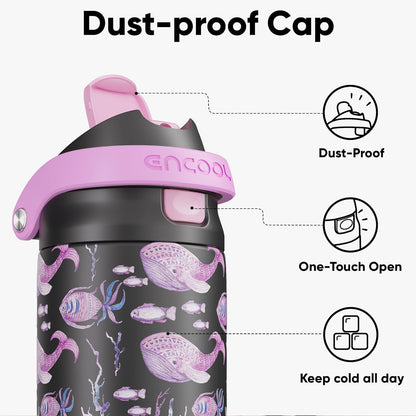 ENCOOL Leakproof Insulated Water Bottle with Straw Dual-Sip Water Bottle Bag-Safe Design for Work, Commute & Gym – Keeps Drinks Cold All Day, 24 oz, Lemonade Pink - Colors B