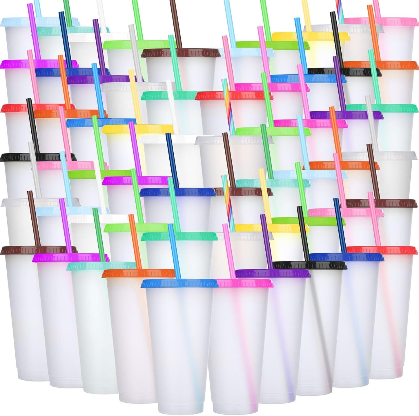 Honeydak 15 Pack Tumbler with Straw and Lid Bulk Cups for Gifts Water Bottle Iced Coffee Travel Mug Cup Reusable Plastic Tumblers for Party Birthdays 24-27 oz (Solid Color)