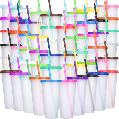 Honeydak 15 Pack Tumbler with Straw and Lid Bulk Cups for Gifts Water Bottle Iced Coffee Travel Mug Cup Reusable Plastic Tumblers for Party Birthdays 24-27 oz (Solid Color)