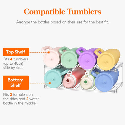 Lifewit Stackable Bottle Storage Organizer, Clear Freestanding Wine Holder for Cabinet, Large Slot Water Bottle Tumbler Cup Organizer for Pantry, Plastic Wine Rack for Fridge Cellar, 3Tier Hold 9