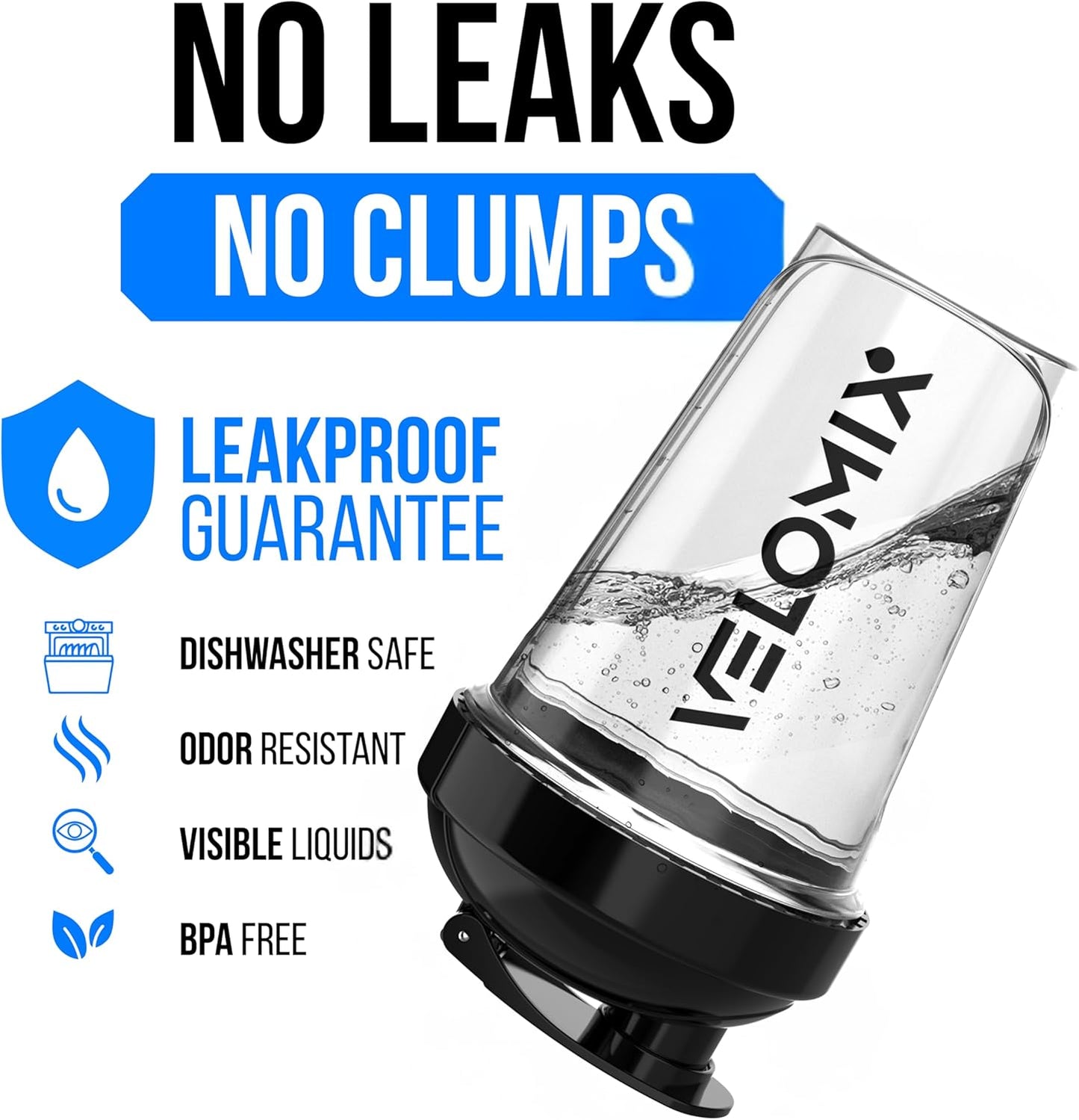 VELOMIX -2 Pack- 20 oz Protein Shaker Bottles for Protein Mixes - 2x Wire Whisk | Leak Proof Shaker Cups for Protein Shakes and Pre Workout | Protein Shaker Bottle Pack (Black/Transparent)