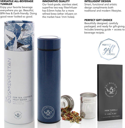 Teabloom - The ORIGINAL All-Brew Travel Tumbler & Thermos | OPRAH’s Favorite | 16oz/480ml Stainless Steel Insulated Water Bottle/Tea Flask/Cold Brew Coffee Mug