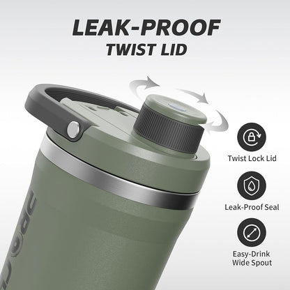 PROCHAIN Insulated Stainless Steel Shaker Bottle, Metal Shaker Cup for Protein Shakes with Storage, Leak-Proof Twist Lock Lid, Perfect for Gym Sports, 20 oz