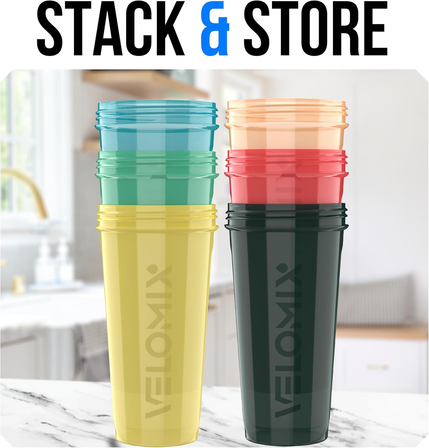 VELOMIX -6 PACK- 28 oz Protein Shaker Bottle for Protein Mixes - 6x Wire Whisk | Leak Proof Shaker Cups for Protein Shakes | Protein Shaker Bottle Pack | Protein Shake Cup (Earth Tones Collection)