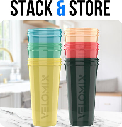 VELOMIX -6 PACK- 28 oz Protein Shaker Bottle for Protein Mixes - 6x Wire Whisk | Leak Proof Shaker Cups for Protein Shakes | Protein Shaker Bottle Pack | Protein Shake Cup (Earth Tones Collection)