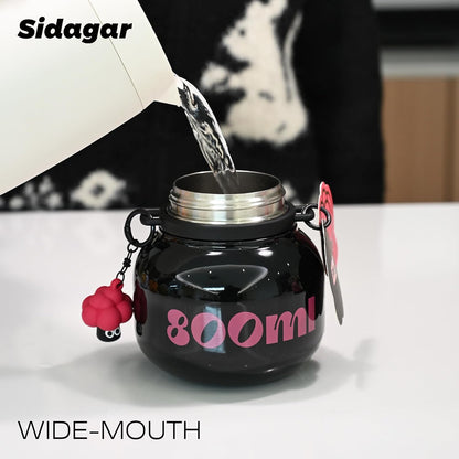 60 oz Big Gallon Water Bottle with Straw and Carry Handle, Black Wide Mouth Vacuum Water Jug, Insulated Stainless Steel Bottles; Heavy-Duty Aesthetic Yoga Flask for Women, Sweet & Cool Black
