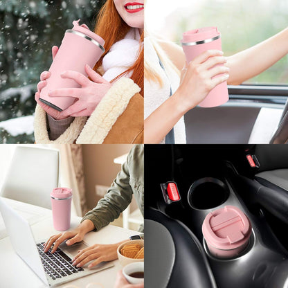 17oz (510ml) Vacuum Insulated Coffee Travel Mug, Leak proof Double Wall Stainless Steel Reusable Cup with Lid, Thermal Tumbler for Hot and Cold Drinks, Matte Texture White
