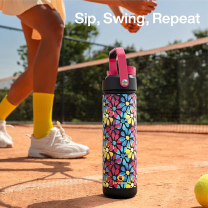 ENCOOL Insulated Water Bottle with Straw Stainless Steel Water Bottle, Leak-Proof, BPA-Free, Double Wall Vacuum Keeps Cold for 24 Hours for Sports, Travel, School (26 oz, Cotton Candy) - Colors D