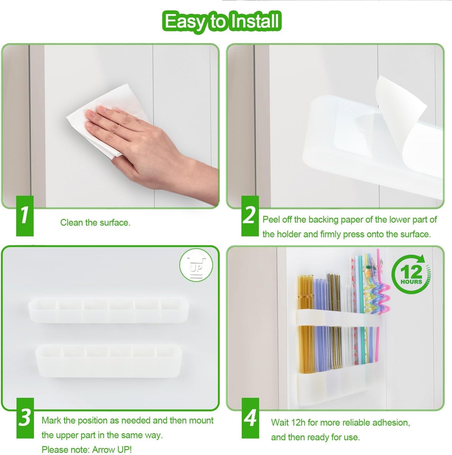 Straw Holder for Cabinet Door, Silicone Straw Organizer for Cabinet Door, Kitchen Cabinet Organizer Reusable Straws Dispenser for Home Kitchen Accessories (White)