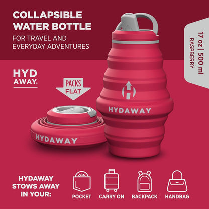 HYDAWAY 17oz Travel Collapsible Water Bottle - BPA-Free, Leakproof, Lightweight, Space-Saving