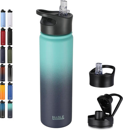 HASLE OUTFITTERS 32 oz Insulated Water Bottle Stainless Steel Double Walled Vacuum Sports Water Bottle with 2 Lids (Straw and Spout Lid) for Gym Camping Hiking(Black,1)