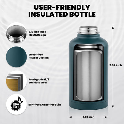 RAYMYLO One Gallon Water Bottle Insulated, Triple Walled Vacuum Stainless Steel (Cold for 48 Hrs), Leak Proof & Non-BPA, Large Water Flask Jug with Paracord Handle & Straw Spout Lids