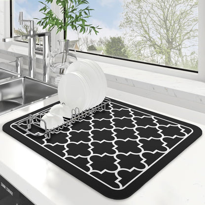 WISELIFE Dish Drying Mat Super Absorbent Drying Mat Large Dish Drying Mats for Kitchen Counter Easy Clean Dish Mat Kitchen Drying Mat15"x 18" Stylish Grey