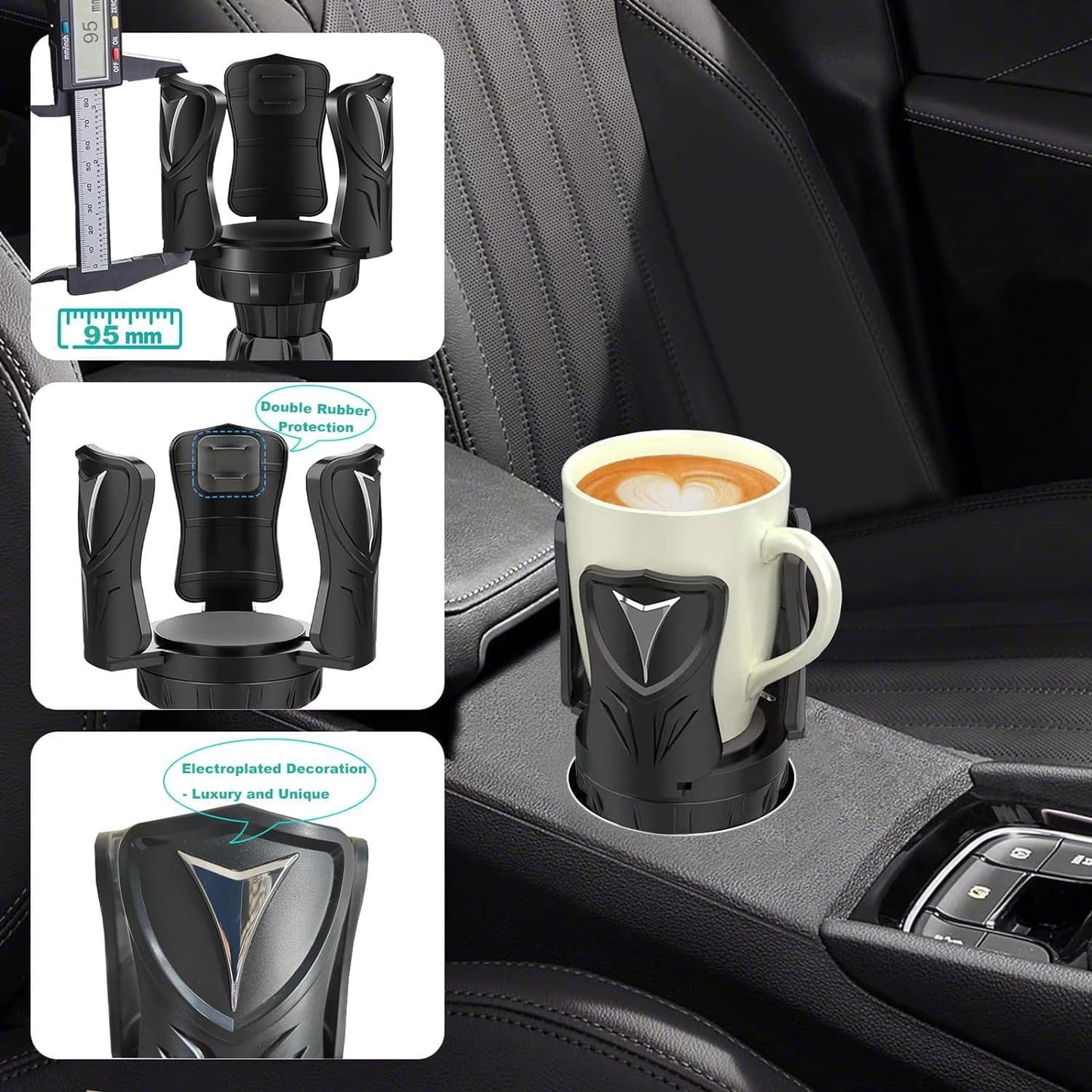 Adjustable Car Cup Holder Expander, Cup Holder for Car with Rubber Pad for 10-64ozYeti Hydro Flask Stanley Owala Coffee Cup Water Bottles, Universal Cupholder Adapter with Adjustable Base