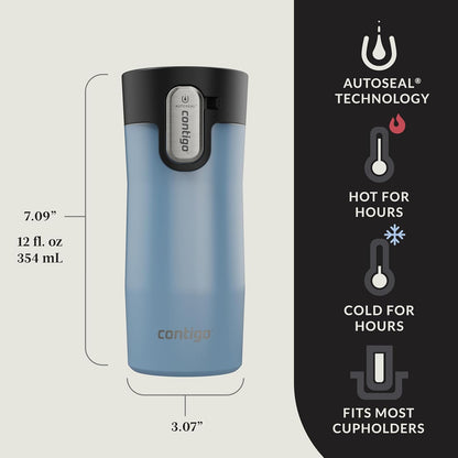 Contigo AUTOSEAL West Loop Vacuum-Insulated Stainless Steel Travel Mug with Easy-Clean Lid 12 oz Blueberry