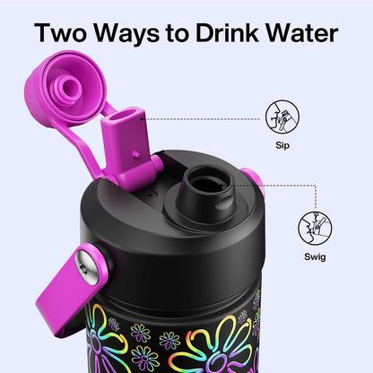 ENCOOL Insulated Water Bottle with Straw Stainless Steel Water Bottle, Leak-Proof, BPA-Free, Double Wall Vacuum Keeps Cold for 24 Hours for Sports, Travel, School (26 oz, Cotton Candy) - Colors D