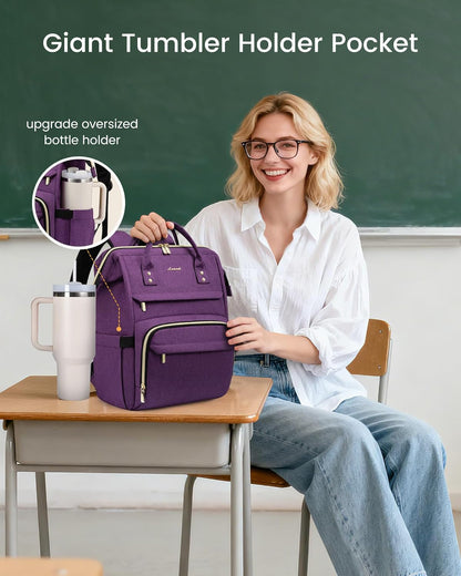 LOVEVOOK Laptop Backpack for Women with Giant Tumbler Holder Pocket,15.6 inch Waterproof Travel Backpack Purse Computer Laptop Bag,Professional Work College Nurse Teacher Backpack Casual Daypack,Black