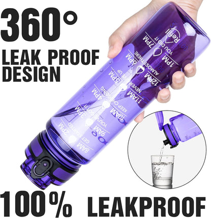 OLDLEY Water Bottle, 32oz Motivational Sports Water Bottle with Time Marker - Times to Drink - Tritan, BPA Free, Wide Mouth Leakproof, Clear (1 Bottle)