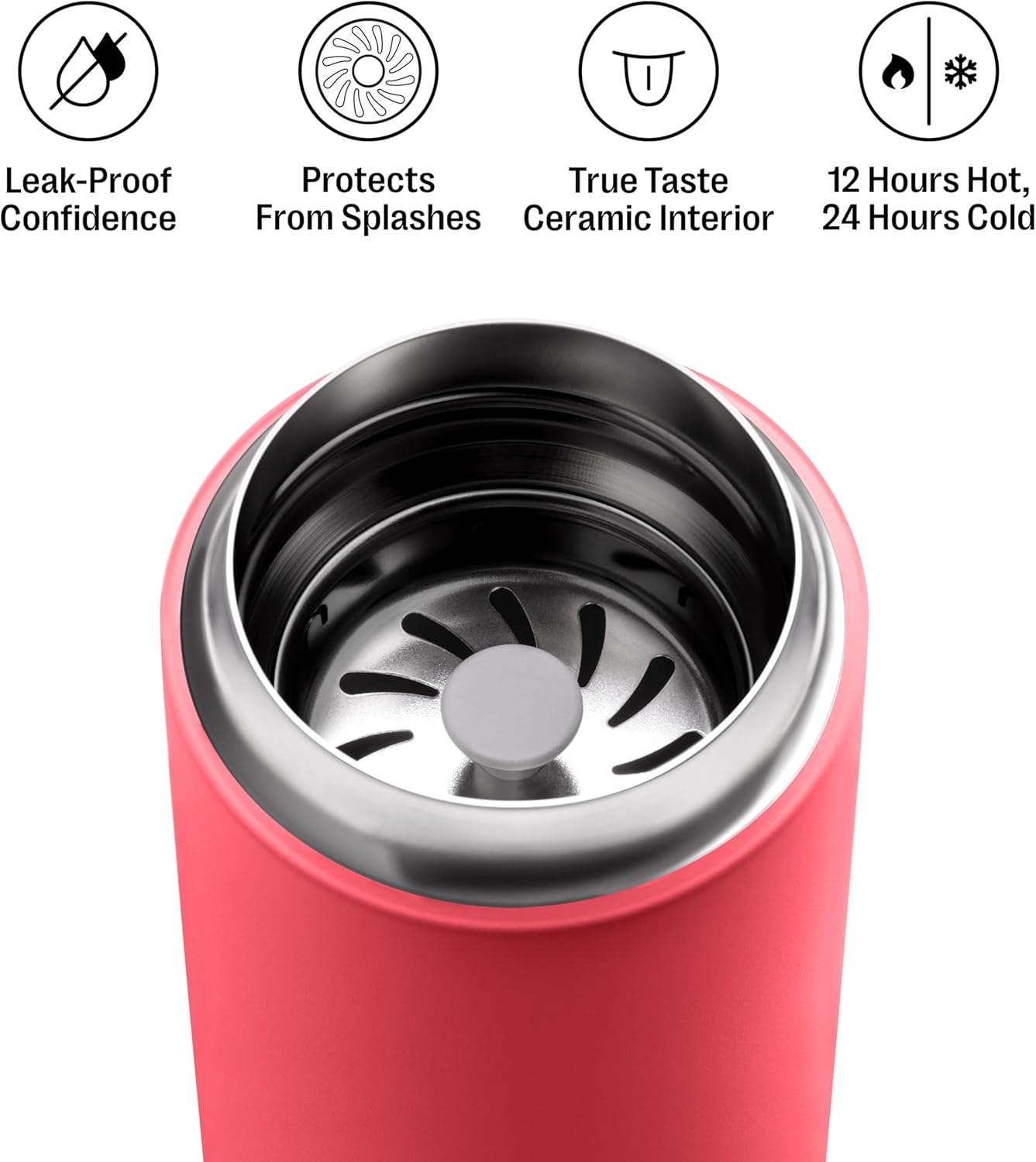 Fellow 16 oz Carter Move Travel Mug - Vacuum-Insulated Stainless Steel Travel Coffee Mug - Coffee Tumbler with Ceramic Interior and Splash Guard - Matte Black