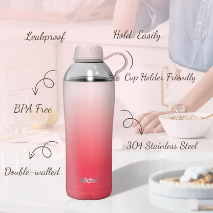 Allcho Insulated Water Bottle for Women, 18oz Stainless Steel Leak Proof Tumbler with 2 Lids, BPA-Free Tritan Chug & Straw Lid, Double Wall Vacuum Flask