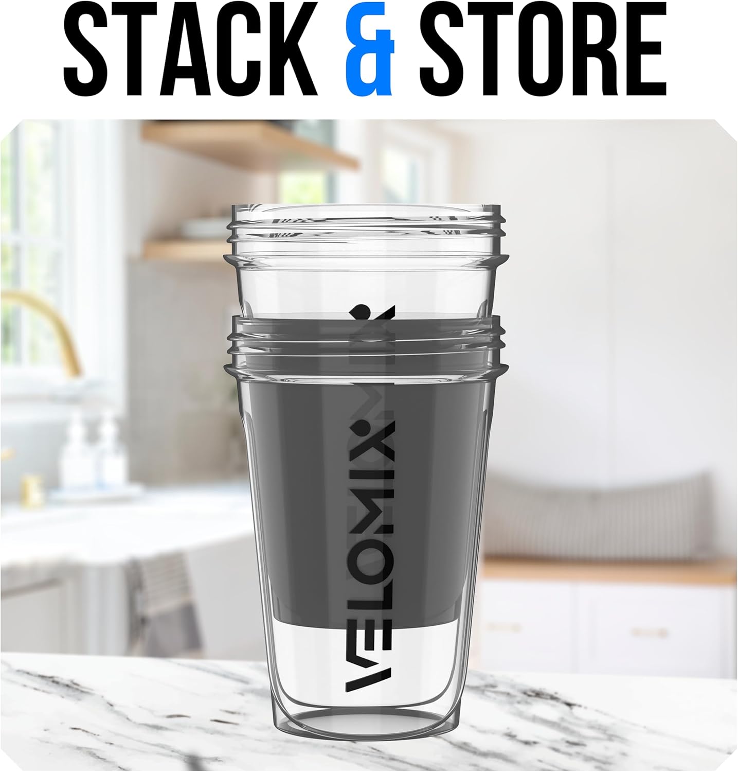 VELOMIX -2 Pack- 20 oz Protein Shaker Bottles for Protein Mixes - 2x Wire Whisk | Leak Proof Shaker Cups for Protein Shakes and Pre Workout | Protein Shaker Bottle Pack (Black/Transparent)