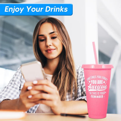 24 Pack Plastic Tumblers with Lids and Straw, Reusable Cups with Lids and Straws Colorful Cups for Cold Drink Iced Coffee, Plastic Tumbler Bulk for Party Birthday Gifts (24 oz, Stylish Colors)