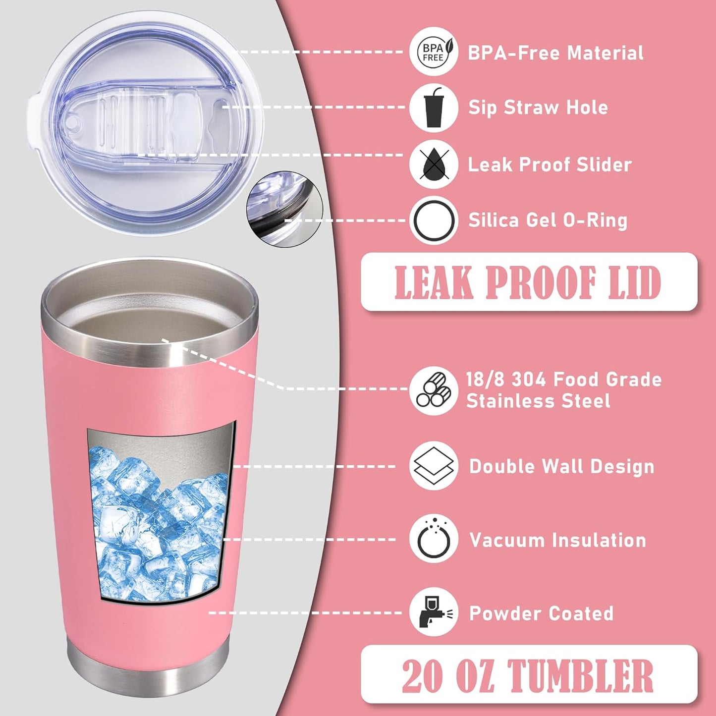 20 oz Tumbler Coffee Travel Tumblers Bulk with Lid Stainless Steel Double Wall Vacuum Insulated Mug Powder Coated Cups fit Car Cupholder for Hot and Cold - Stainless Steel, 4Pack