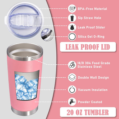 20 oz Tumbler Coffee Travel Tumblers Bulk with Lid Stainless Steel Double Wall Vacuum Insulated Mug Powder Coated Cups fit Car Cupholder for Hot and Cold - Stainless Steel, 4Pack